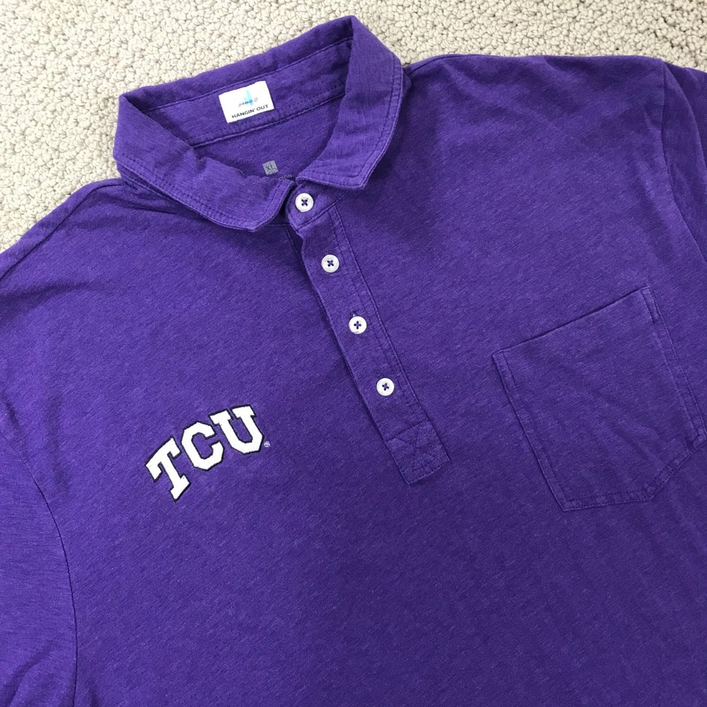 Johnnie-O Hangin Out TCU Horned Frogs Purple Polo Shirt Mens XL Heathered Pocket